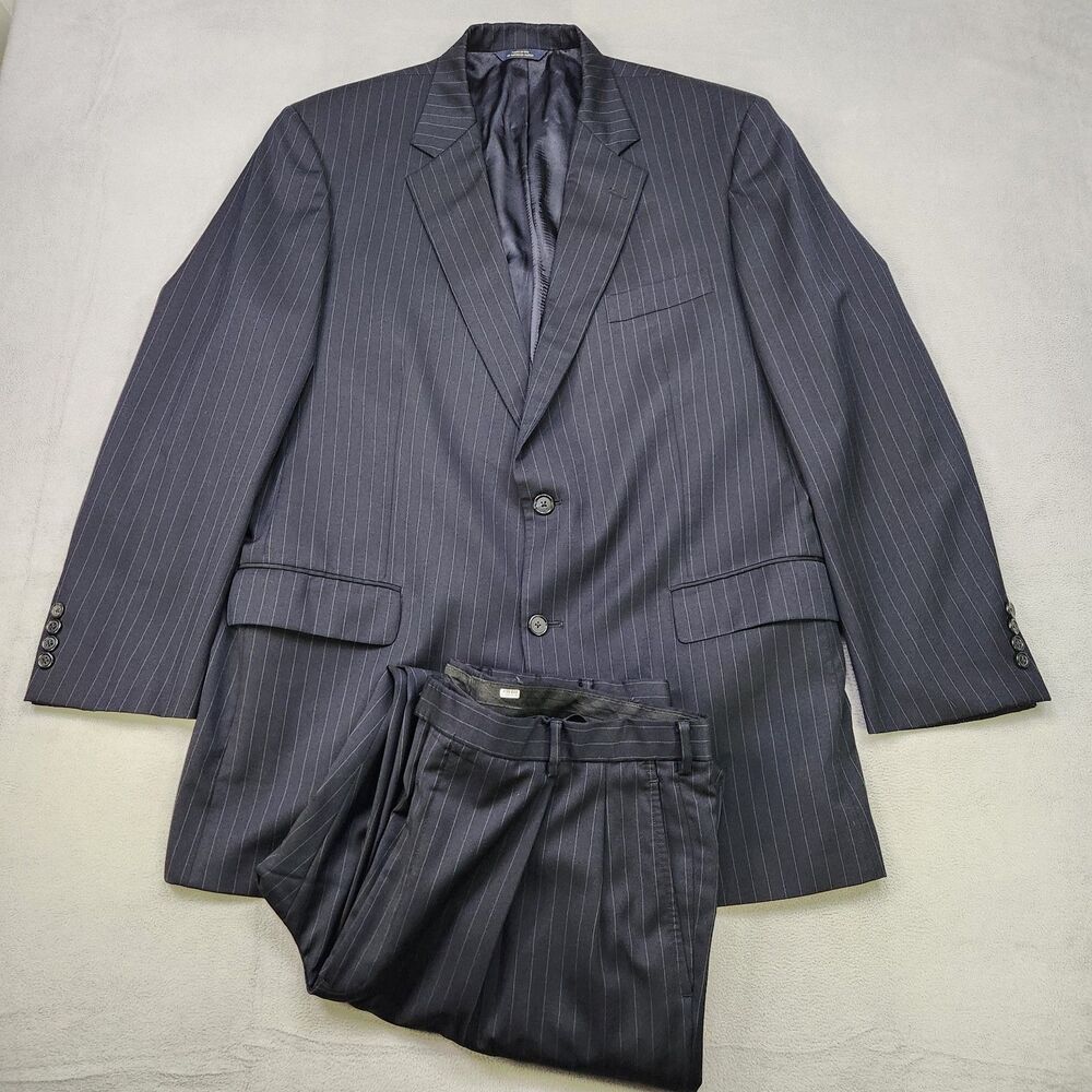 Vintage Brooks Brothers Suit Men's 46 Long Navy Pinstripe 100% Wool Made In USA